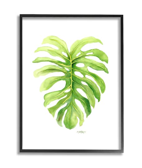 Stupell Industries Monstera Leaf Tropical Plant Over White in Frame Wall Art